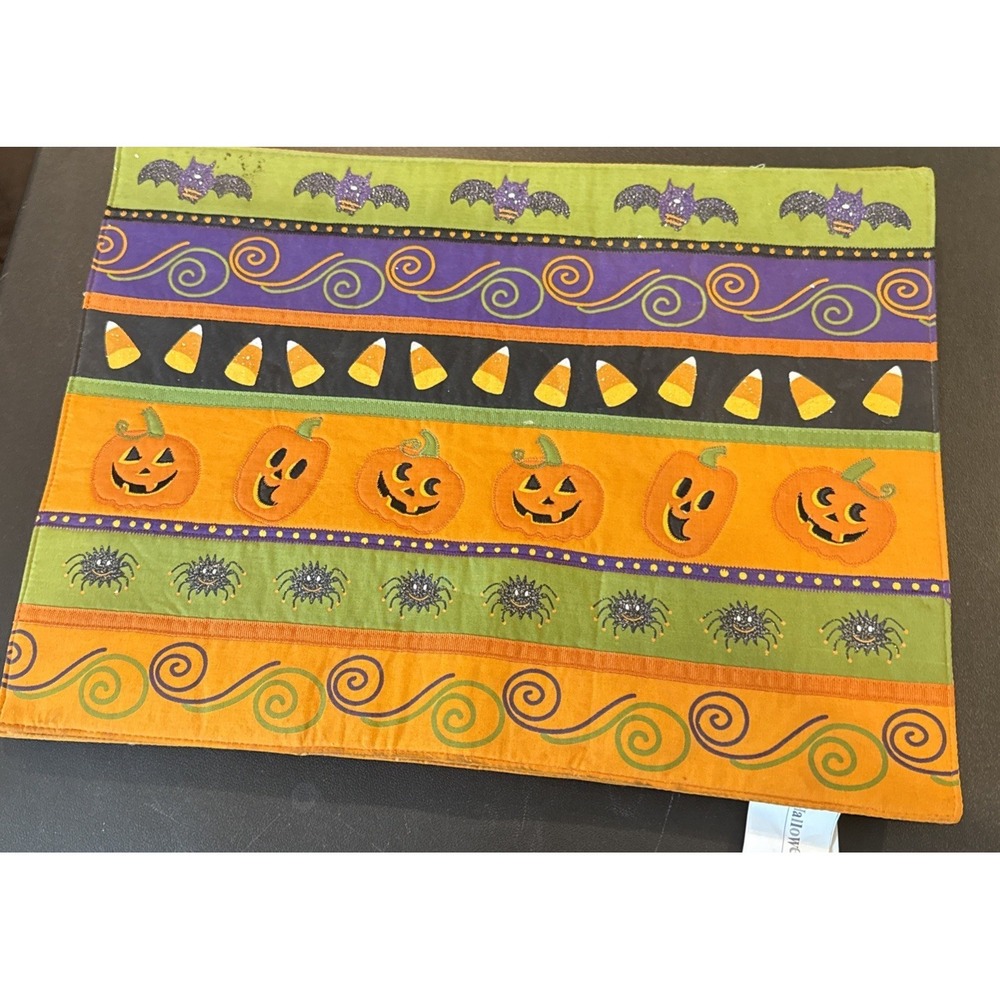 Halloween Applique Placemats Bats Candy Corn Spider Pumpkins Set‎ Of 5